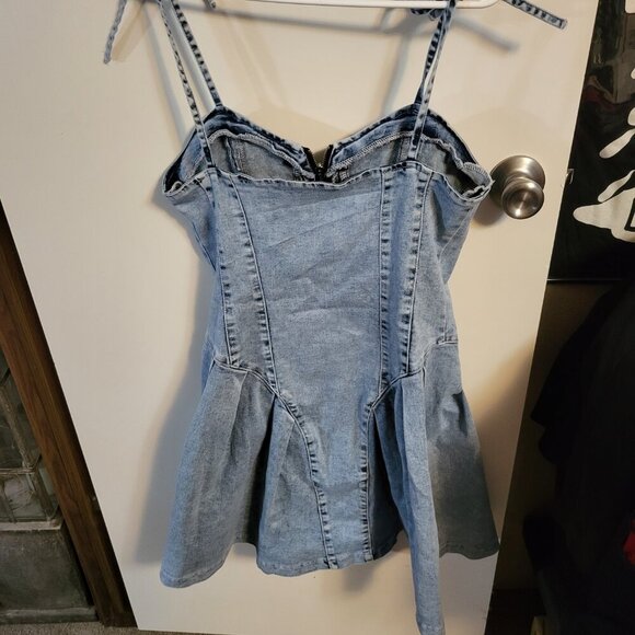 DENIM ZIP UP MINI DRESS SZ L - Picture 3 of 6